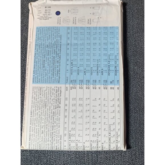 Vogue Patterns 1766 Ladies Jacket Skirt Sewing Pattern Sizes 18-22 - Picture 3 of 3